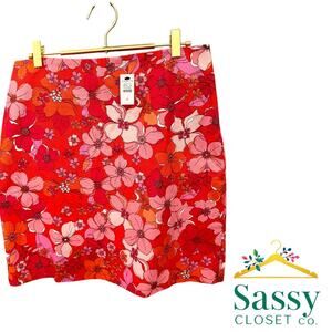 ✨ TALBOTS Red Floral Canvas A-Line Skirt 8 NWT Poppy Summer Preppy EUC 🌺